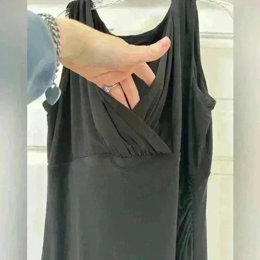 Lauren Ralph Lauren‎ Black Sleeveless Faux Wrap Dress With Ruching Size 16W